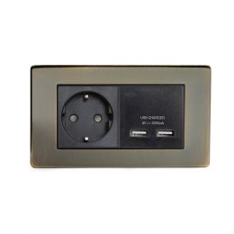 Soho Lighting Antique Brass 2 Gang European Schuko Socket with USB Screwless