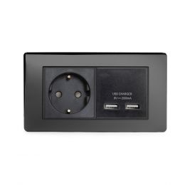 Soho Lighting Black Nickel 2 Gang European Schuko Socket with USB Screwless
