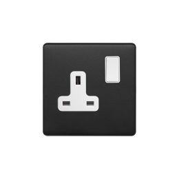 Soho Fusion Matt Black & White 13A 1 Gang Switched Socket, DP Screwless