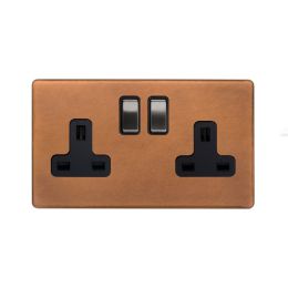 Soho Fusion Antique Copper & Brushed Chrome 13A 2 Gang Switched Socket, DP Black Insert Screwless