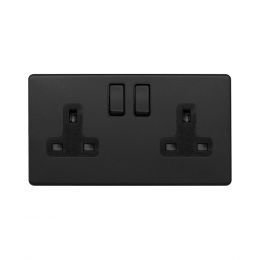 Soho Lighting Matt Black 13A 2 Gang Switched Socket, DP Black Insert Screwless