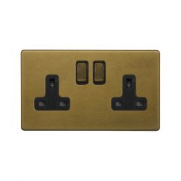 Soho Lighting Old Brass 2 Gang Double Pole Socket 13A