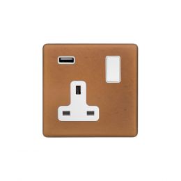 Soho Fusion Antique Copper & White Single Pole 1 Gang USB Socket Screwless Luxury Aged