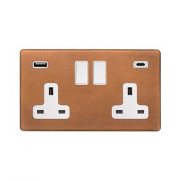 Soho Fusion Antique Copper & White 2 Gang USB  A&C Socket (13A Socket + 2 USB Ports A&C 3.1A)