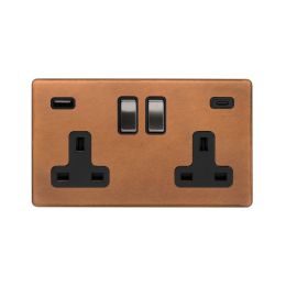 Soho Fusion Antique Copper & Brushed Chrome 2 Gang USB  A&C Socket (13A Socket + 2 USB Ports A&C 3.1A)