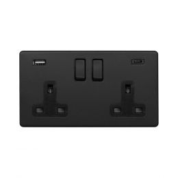 Soho Lighting Matt Black 2 Gang USB  A&C Socket (13A Socket + 2 USB Ports A&C 3.1A)