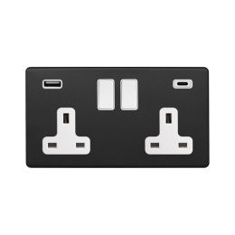 Soho Fusion Matt Black & White 2 Gang USB  A&C Socket (13A Socket + 2 USB Ports A&C 3.1A)