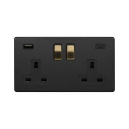 Soho Fusion Matt Black & Brushed Brass 2 Gang USB  A&C Socket (13A Socket + 2 USB Ports A&C 3.1A)