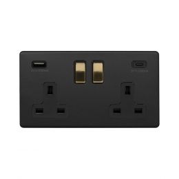 Soho Fusion Matt Black & Brushed Brass 2 Gang USB  A&C Socket (13A Socket + 2 USB Ports A&C 3.1A)