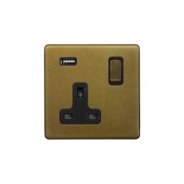 Soho Lighting Old Brass 13A 1 Gang Double Pole Switched USB Socket (USB Output 2.1amp)