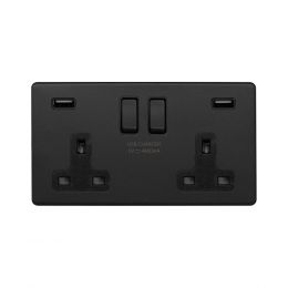 Soho Lighting Matt Black 13A 2 Gang DP USB Socket (USB 4.8amp) Black Insert Screwless