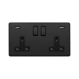 Soho Lighting Matt Black 13A 2 Gang DP USB Socket (USB 4.8amp) Black Insert Screwless