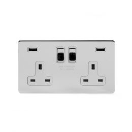 Soho Lighting Polished Chrome 13A 2 Gang DP USB Switched Socket (USB Output 4.8amp) Wht Ins Screwless