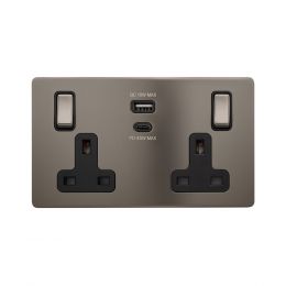 Soho Lighting Black Nickel 13A 2 Gang Super Fast Charge 45W USB A+C Socket