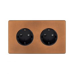 Soho Lighting Antique Copper 16A 2 Gang Euro Schuko Socket