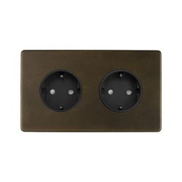 Soho Lighting Vintage Brass 16A 2 Gang Euro Schuko Socket
