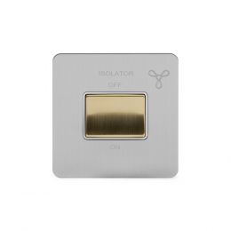 Soho Fusion Brushed Chrome & Brushed Brass 10A 1 Gang 1 Way 3-Pole Fan Isolator White Inserts Screwless