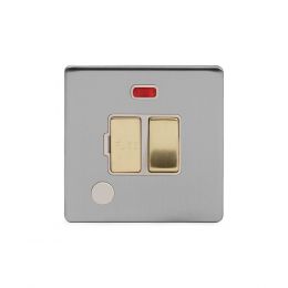 Soho Fusion Brushed Chrome & Brushed Brass Flat Plate 13A Switched Fused Connection Unit (FCU) Flex Outlet With Neon Screwless 