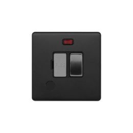 Soho Fusion Matt Black & Brushed Chrome 13A Switched Fused Connection Unit (FCU) Flex Outlet With Neon Blk Ins Screwless