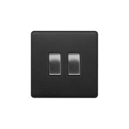 Soho Fusion Matt Black & Brushed Chrome 10A 2 Gang Intermediate Switch Black Insert Screwless