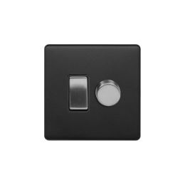 Soho Fusion Matt Black & Brushed Chrome Dimmer and Rocker Switch Combo Blk Ins Screwless (2 Way Switch & Trailing Dimmer)