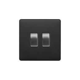 Soho Fusion Matt Black & Brushed Chrome 2 Gang Retractive Switch Blk Ins Screwless