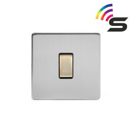 Soho Fusion Brushed Chrome & Brushed Brass 1 Gang 150W Smart Rocker Switch