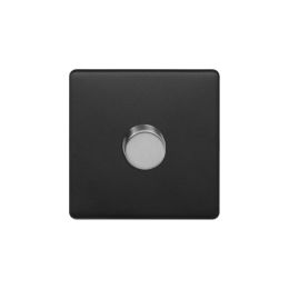 Soho Fusion Matt Black & Brushed Chrome 1 Gang 2 Way Trailing Dimmer Screwless 100W LED (250w Halogen/Incandescent)