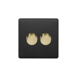 Soho Fusion Matt Black & Brushed Brass 2 Gang 1000W DC1-10V Dimmer Switch