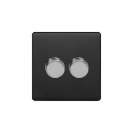 Soho Fusion Matt Black & Brushed Chrome 2 Gang 2 Way Intelligent Trailing Dimmer Screwless 100W LED (250w Halogen/Incandescent)
