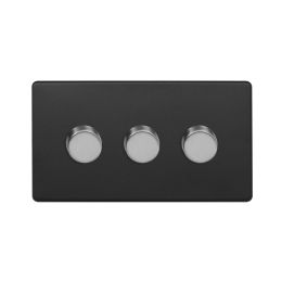 Soho Fusion Matt Black & Brushed Chrome 3 Gang 2 Way Trailing Dimmer Screwless 100W LED (250w Halogen/Incandescent)