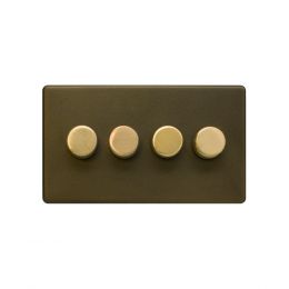 Soho Fusion Bronze & Brushed Brass 4 Gang 2 Way Intelligent Trailing Dimmer Screwless 100W LED (250w Halogen/Incandescent)
