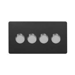 Soho Fusion Matt Black & Brushed Chrome 4 Gang 2 Way Trailing Dimmer Screwless 100W LED (250w Halogen/Incandescent)