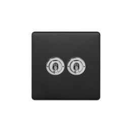 Soho Fusion Matt Black & Brushed Chrome 20A 2 Gang 2 Way Toggle Switch Screwless