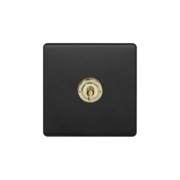 Soho Fusion Matt Black & Brushed Brass 20A 1 Gang Intermediate Toggle Screwless