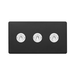 Soho Fusion Matt Black & White 20A 3 Gang Intermediate Toggle Screwless