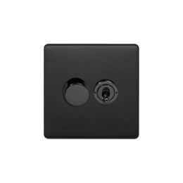 Soho Lighting Matt Black 2 Gang Dimmer and Toggle Switch Combo (1x150W LED Dimmer 1x20A 2 Way Toggle)