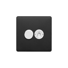 Soho Fusion Matt Black & White 2 Gang Dimmer and Toggle Switch Combo (1x150W LED Dimmer 1x20A 2 Way Toggle)