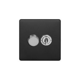 Soho Fusion Matt Black & Brushed Chrome 2 Gang Dimmer and Toggle Switch Combo (1x150W LED Dimmer 1x20A 2 Way Toggle)