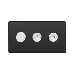 Soho Fusion Matt Black & White 3 Gang Switch with 1 Dimmer (1x150W LED Dimmer 2x20A 2 Way Toggle)