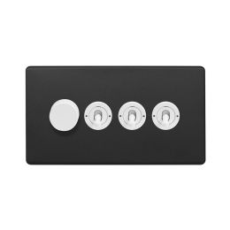 Soho Fusion Matt Black & White 4 Gang Switch with 1 Dimmer (1x150W LED Dimmer 3x20A 2 Way Toggle)