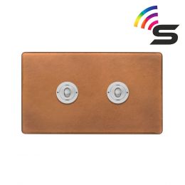 Soho Fusion Antique Copper & White 2 Gang 150W Smart Toggle Switch