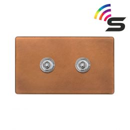 Soho Fusion Antique Copper & Brushed Chrome 2 Gang 150W Smart Toggle Switch