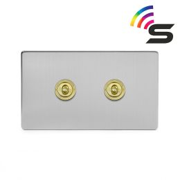 Soho Fusion Brushed Chrome & Brushed Brass 2 Gang 150W Smart Toggle Switch