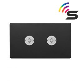 Soho Fusion Matt Black & White 2 Gang 150W Smart Toggle Switch