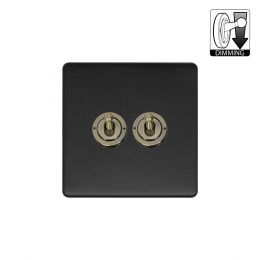 Soho Lighting Fusion Matt Black & Antique Brass 2 Gang Dimming Toggle Switch