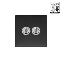Soho Lighting Fusion Matt Black & Brushed Chrome 2 Gang Dimming Toggle Switch