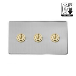 Soho Lighting Fusion Brushed Chrome & Brushed Brass 3 Gang Dimming Toggle Switch
