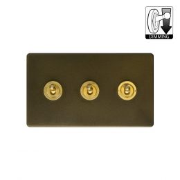 Soho Lighting Fusion Bronze & Brushed Brass 3 Gang Dimming Toggle Switch