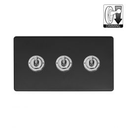 Soho Lighting Fusion Matt Black & Brushed Chrome 3 Gang Dimming Toggle Switch